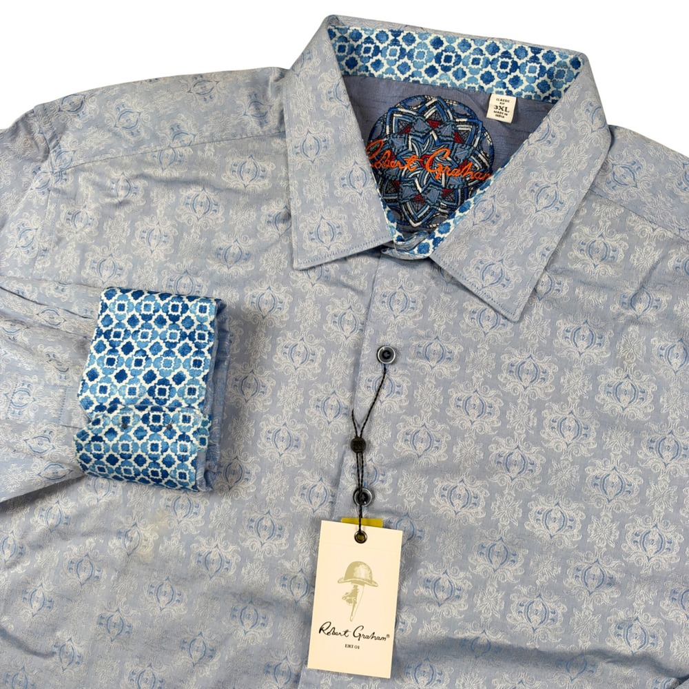 NEW Robert Graham Cullen Button Down Mens 3XL Blue Jacquard Classic Fit